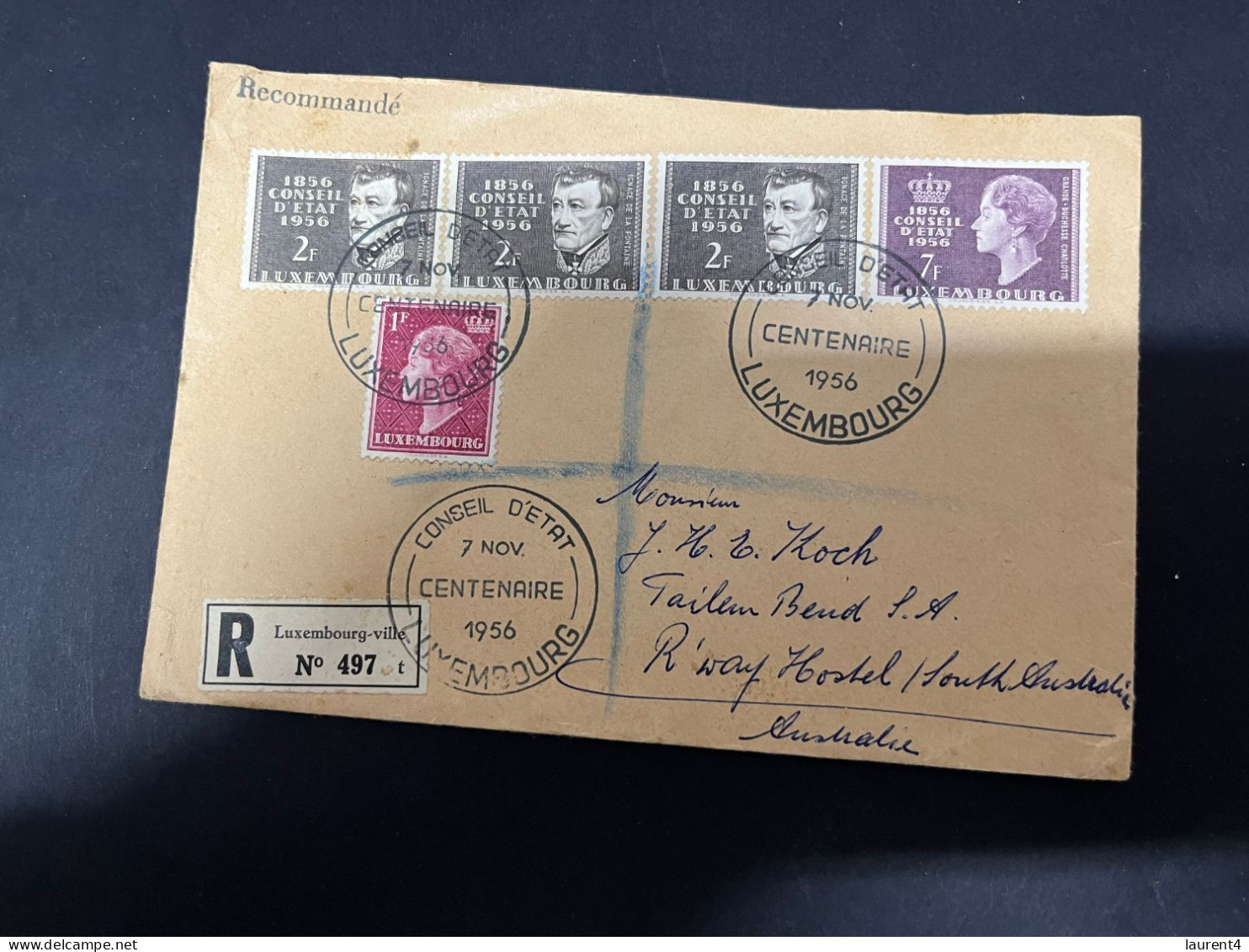 7-11-2023 (1 V 34) Luxembourg Registered Letter Posted To Australia - 1956 - - Covers & Documents