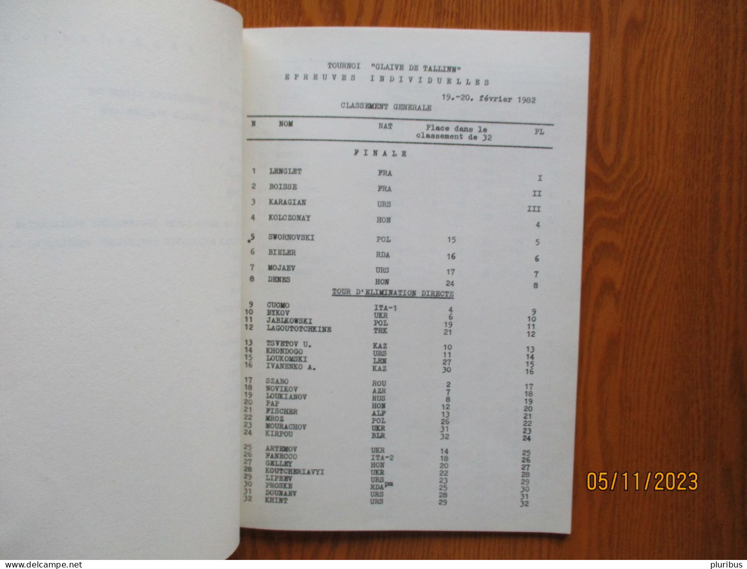 FENCING GRAND PRIX DU GLAIVE DE TALLINN 1982 RESULTS , 14-9 - Scherma