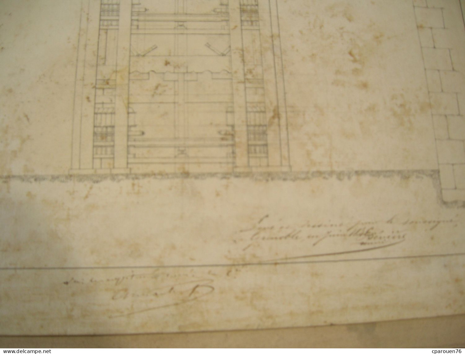 Plan Dessiné Encre Moulin à Soie Signé Bévière  Grenoble 1846 Plus Cahier D Architecture Manuscrit Et Couleurs - Maschinen