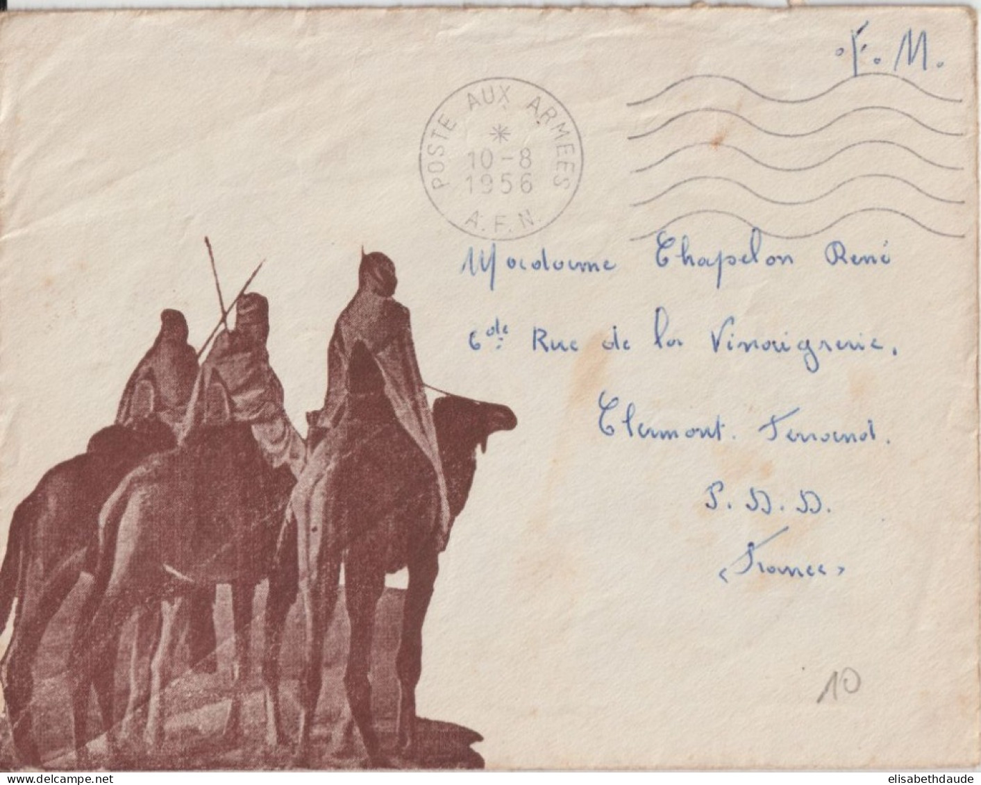 1956 - GUERRE D' ALGERIE ! - ENVELOPPE FM ILLUSTREE Avec OMEC => CLERMONT-FERRAND - War Of Algeria