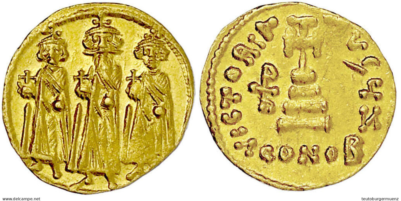 Solidus 639/641, Constantinopel, 7. Offizin, 1. Indiktion. Heraclius, Heraclius Constantin Und Heraclonas Stehen Nebenei - Byzantines