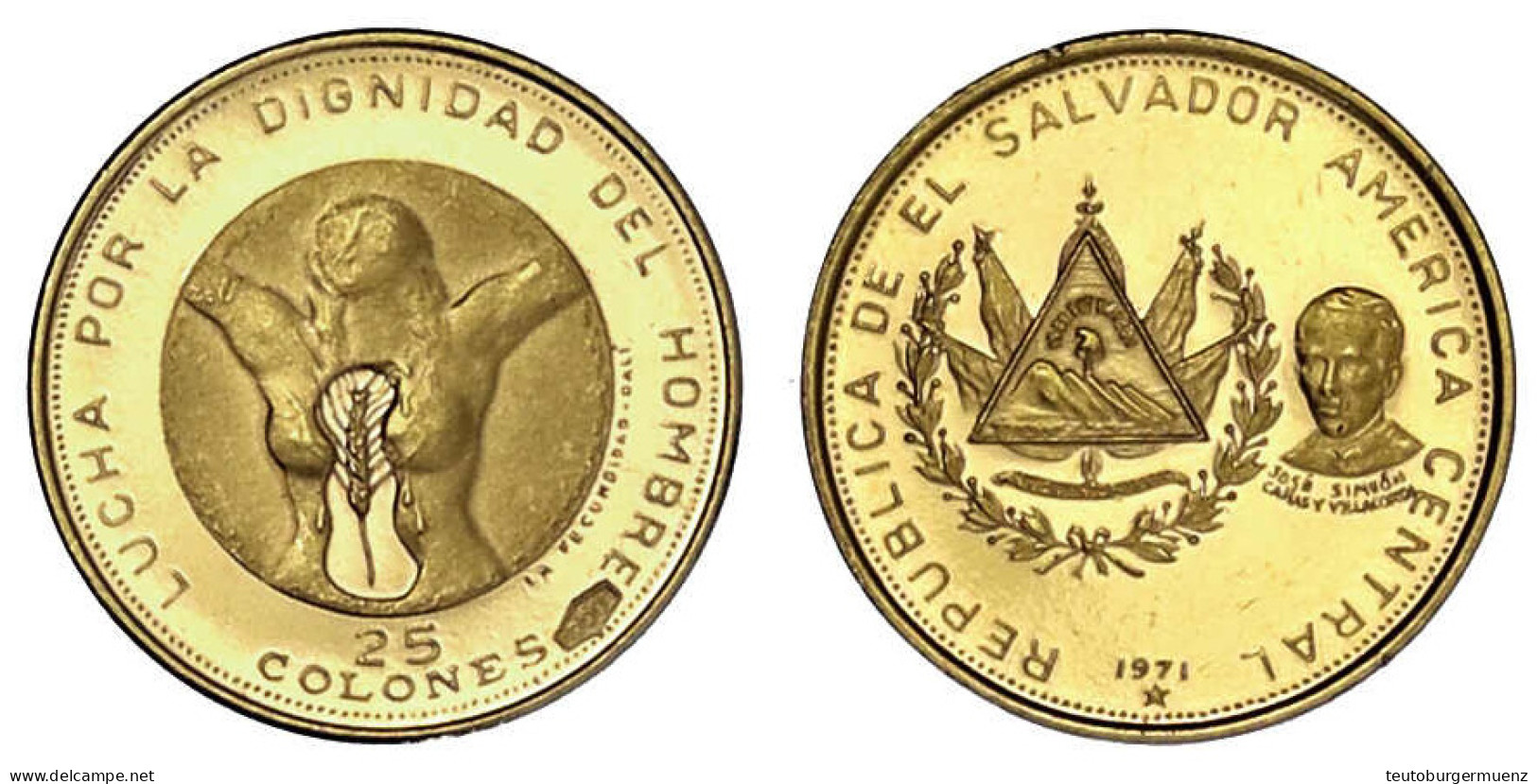 25 Colones 1971. Bildnis Von Dali "La Fecundidad" 150 Jahre Unabhängigkeit V. Spanien. 2,94 G. 900/1000. Polierte Platte - Salvador