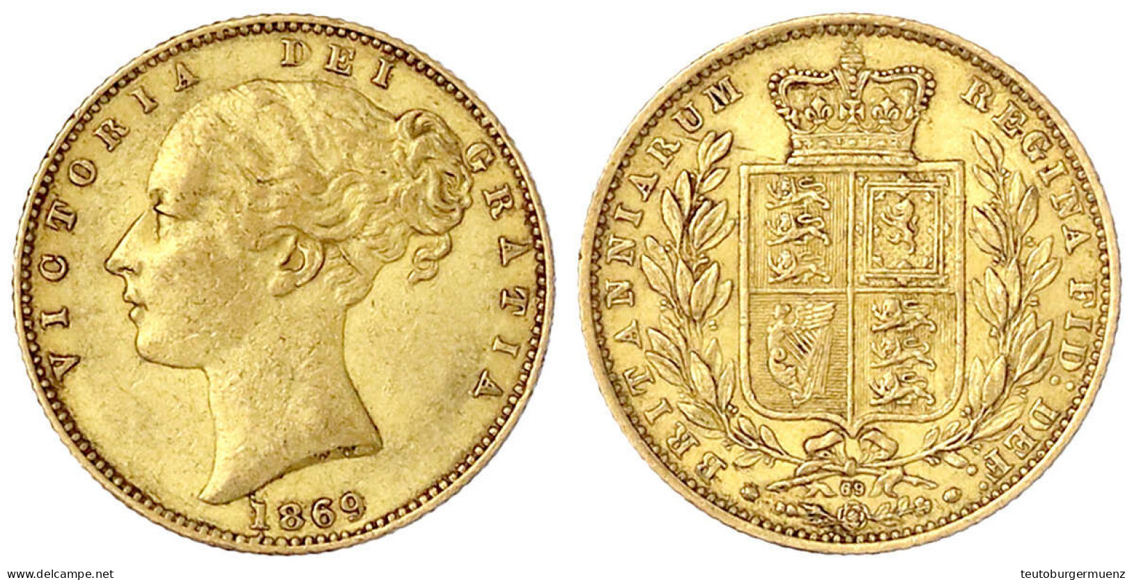 Sovereign 1869, Wappen, Die-Nr. 69. 7,99 G. 917/1000. Vorzüglich. Spink. 3853. - Sonstige & Ohne Zuordnung