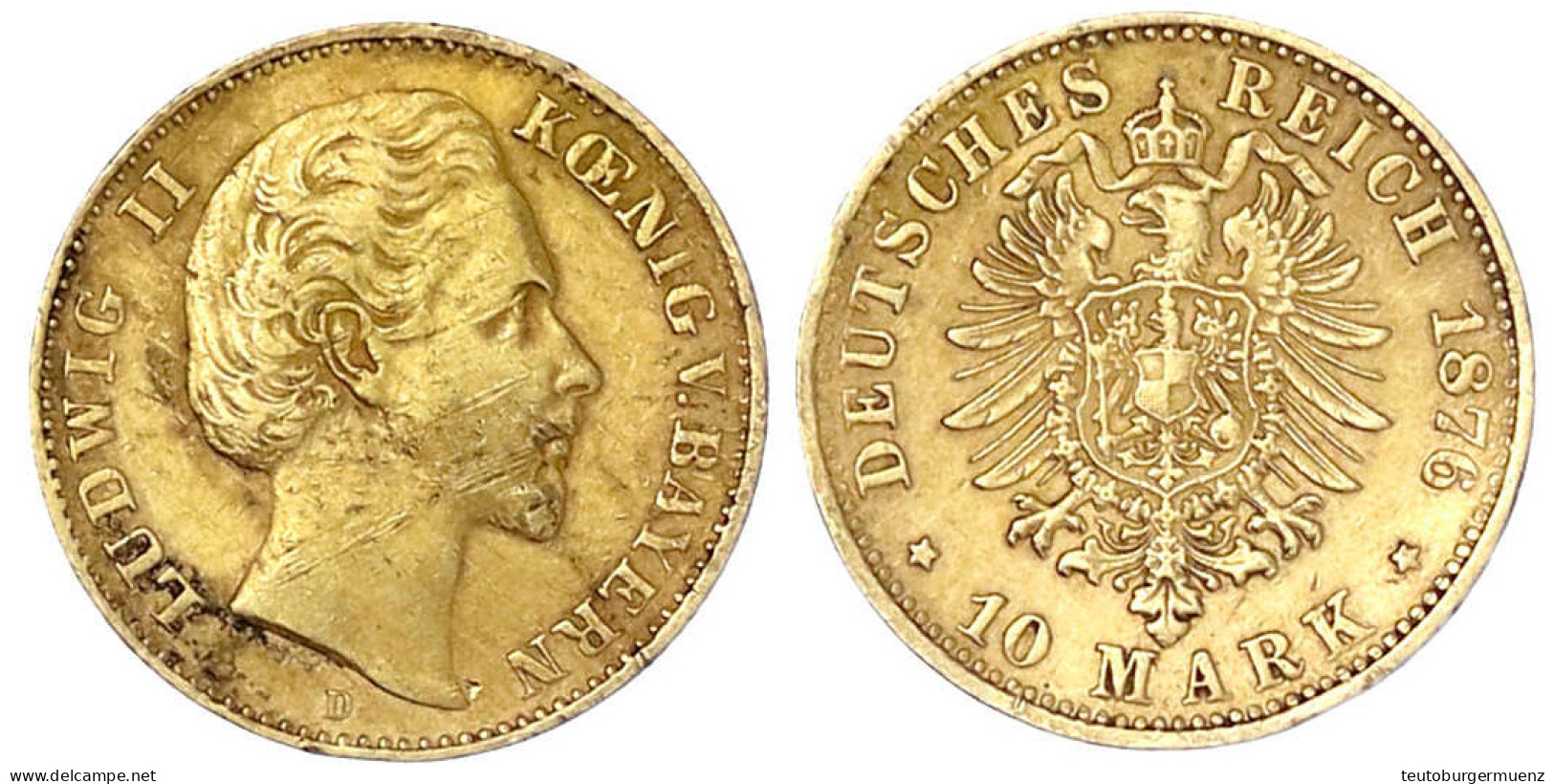 10 Mark 1876 D. Sehr Schön, Kratzer, Randfehler. Jaeger 196. - 5, 10 & 20 Mark Gold