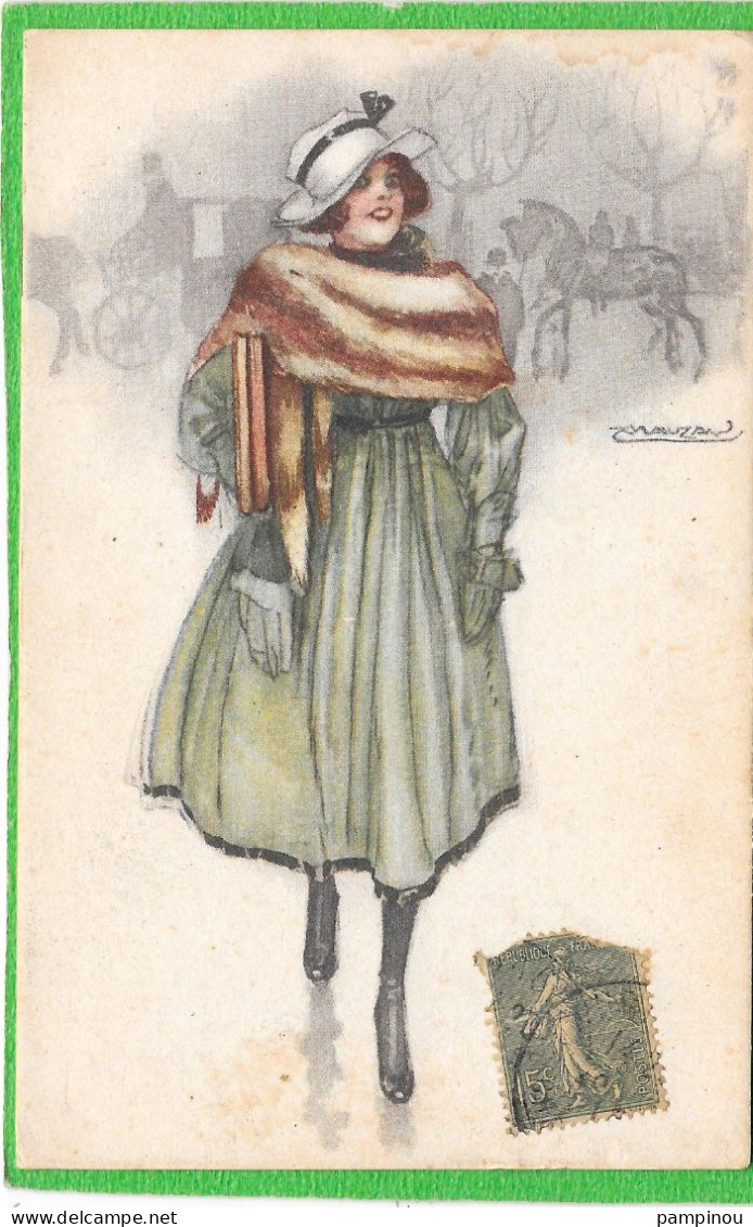 MAUZAN - Jeune Femme élégante, Diligence, Cheval En Arrière Plan - Mauzan, L.A.