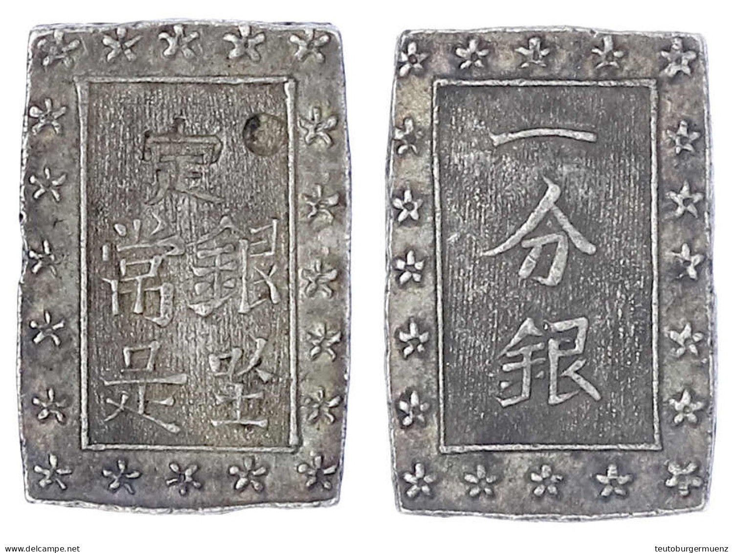 Ichi Bu Gin O.J.(1837/1854). Sakura T/r. Hane Gin. Revers Chines. Chopmark. Fast Vorzüglich, Schöne Patina. Hartill 9.80 - Japón