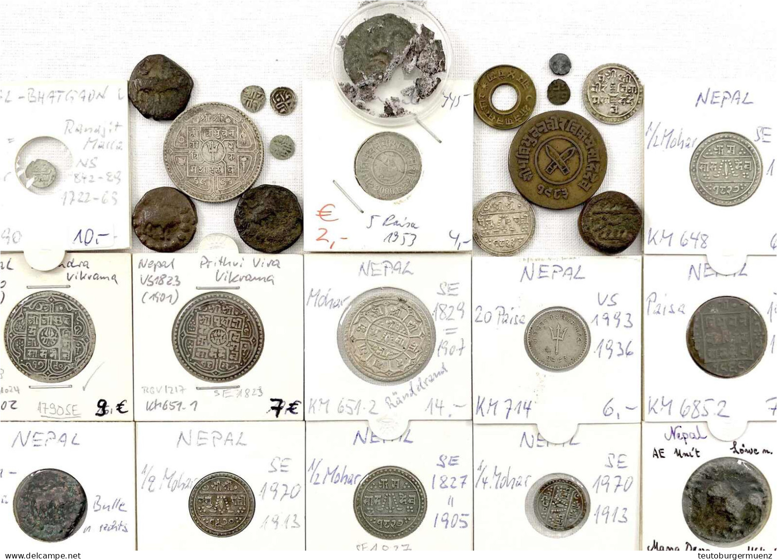 28 Alte Münzen, Teils Silber. Großteils Bestimmt. Antike Bis 20. Jh. Unterschiedlich Erhalten - Nepal