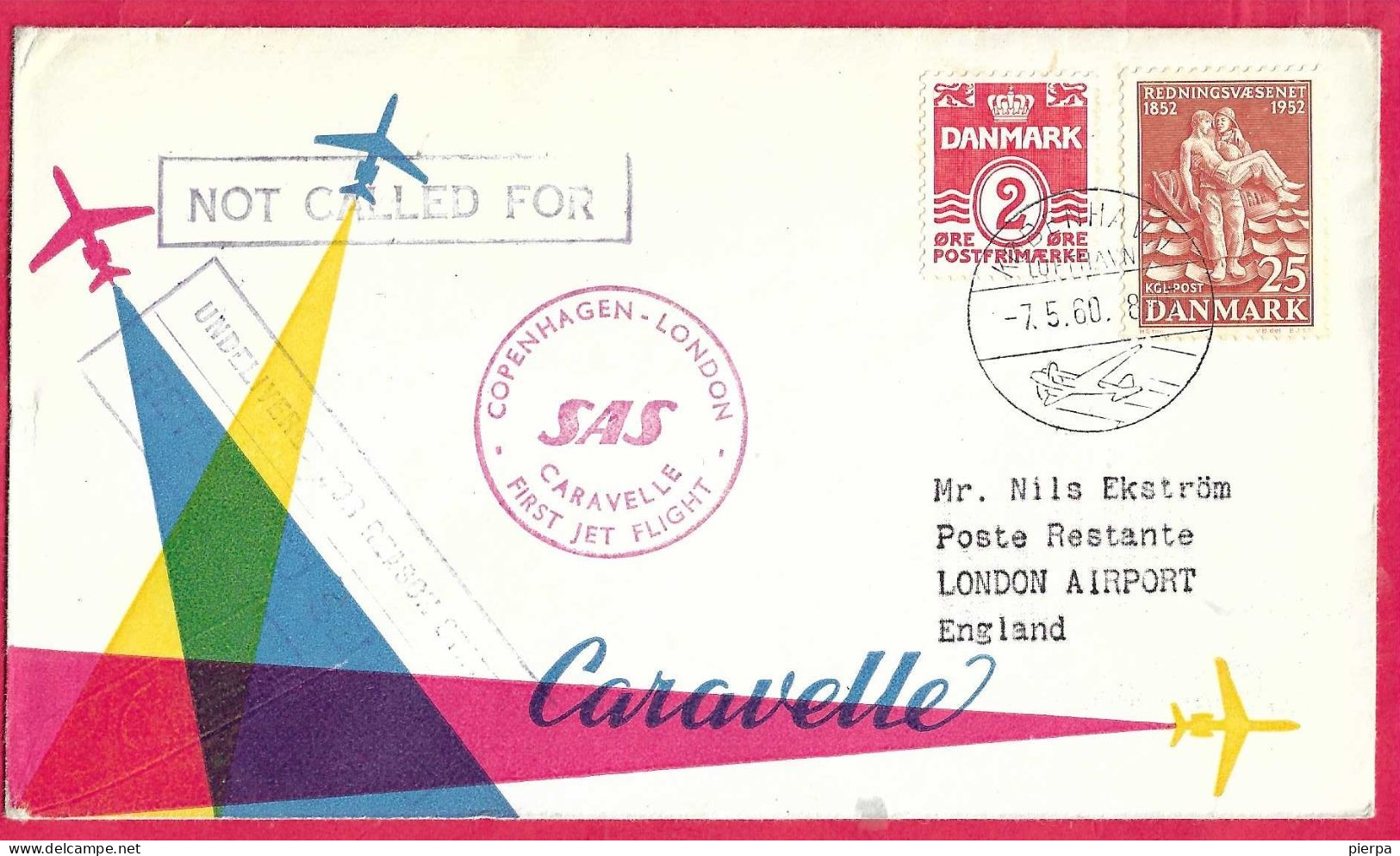 DANMARK - FIRST CARAVELLE FLIGHT - SAS - FROM KOBENHAVN TO LONDON *7.5.60* ON OFFICIAL COVER - Poste Aérienne