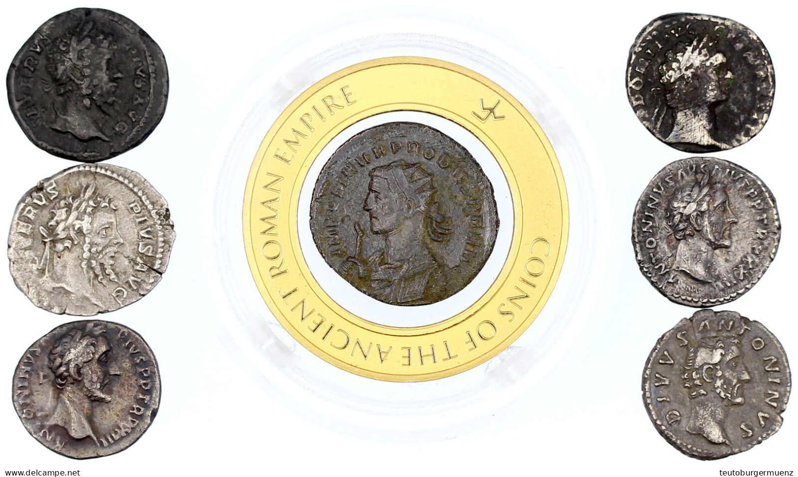 7 Münzen: Denare Von Domitian, Antoninus Pius (3 X), Sept. Severus (2 X), Antoninian Des Probus. Schön Bis Sehr Schön - Sonstige & Ohne Zuordnung