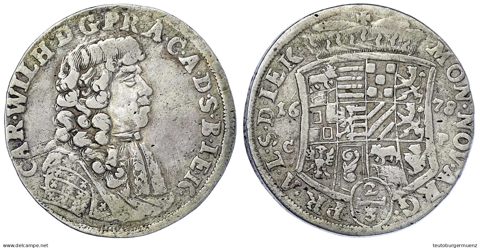 2/3 Taler (Gulden) 1678 CP, Zerbst. 16,67 G. Sehr Schön. Mann 252. Davenport. 202. - Monedas En Oro