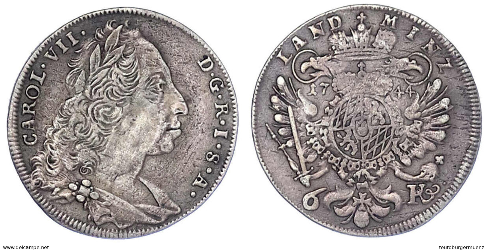 6 Kreuzer 1744, Mit Kaisertitel. Sehr Schön, Schöne Patina. Hahn 276. Wittelsbach 1965. - Monedas En Oro