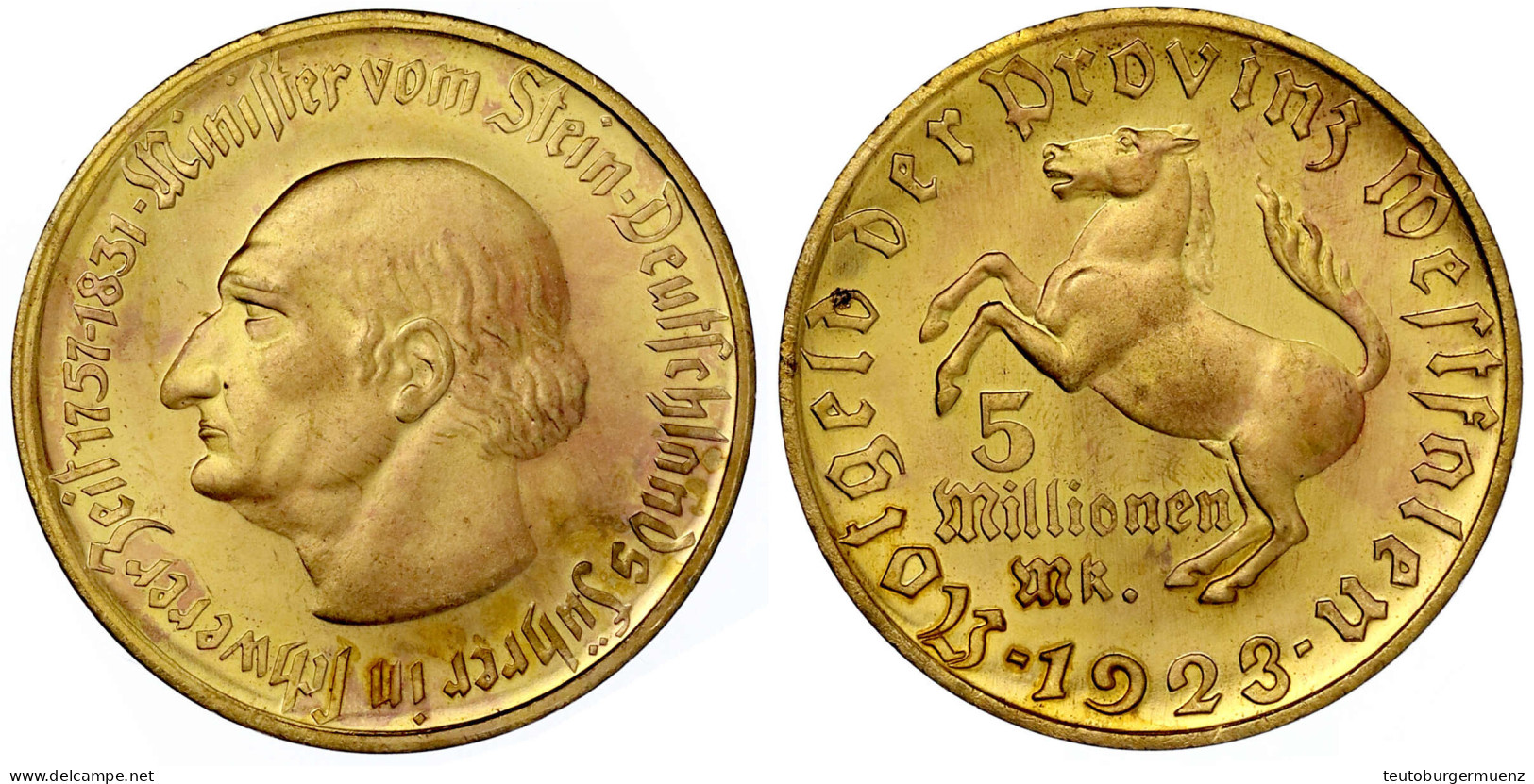 5 Millionen Dreizeiler 1923, Freiherr Vom Stein. Fast Stempelglanz, Selten. Jaeger N 21. - Sonstige & Ohne Zuordnung
