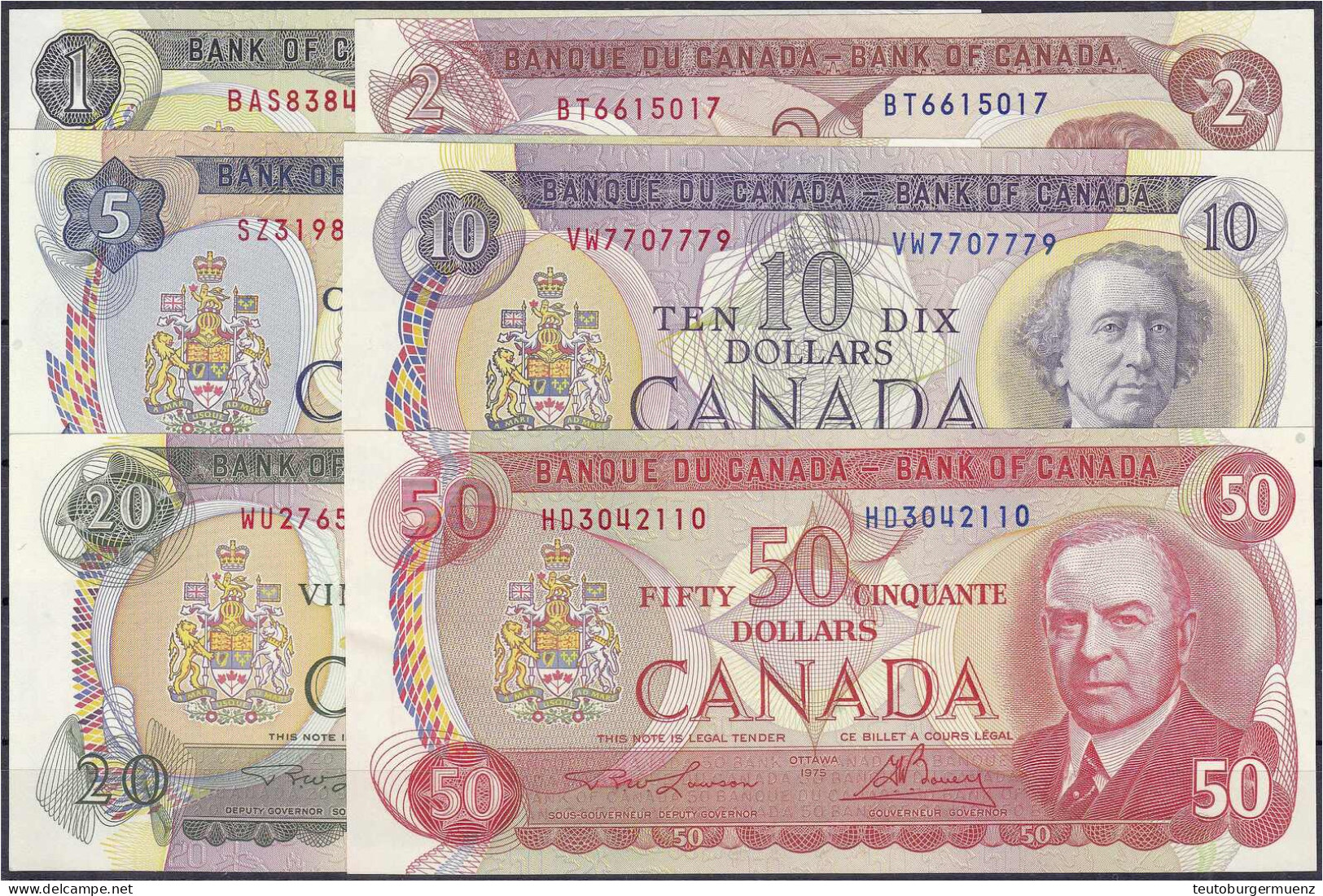 6 Scheine Zu 1, 2, 5, 10, 20 U. 50 Dollars 1969-79. I / I- Pick 85, 86, 87, 88, 89, 90. - Kanada