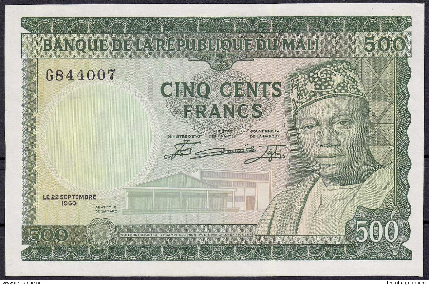 500 Francs 22.9.1960. I-, Selten. Pick 8a. - Mali