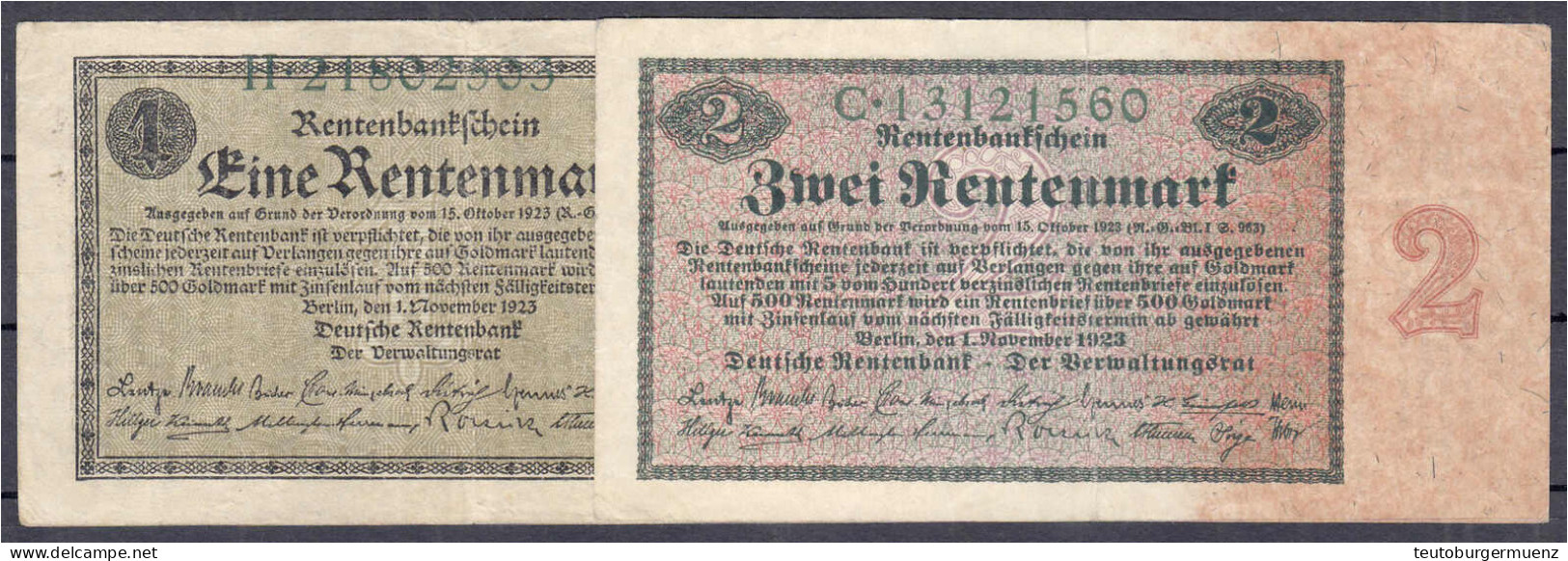 1 Und 2 Rentenmark 1.11.1923. KN 8-stellig, Serie H Und C. III, Winz. Einrisse. Rosenberg 154, 155. Grabowski. DEU-199,  - Other & Unclassified