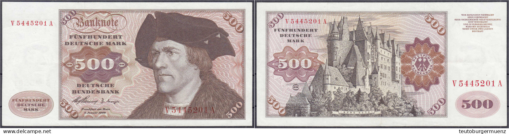 500 Deutsche Mark 2.1.1960. Serie V/A. II, Selten. Rosenberg 267a. Grabowski. BRD-11a. - Other & Unclassified