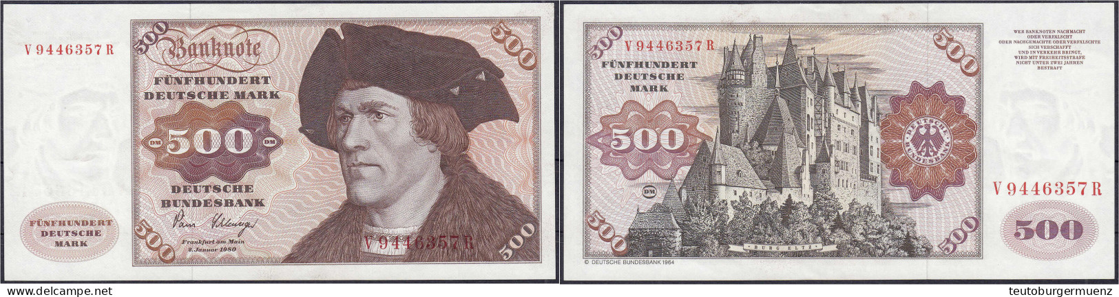 500 Deutsche Mark 2.1.1980. Serie V/R. II. Rosenberg 290a. Grabowski. BRD-34a. - Sonstige & Ohne Zuordnung