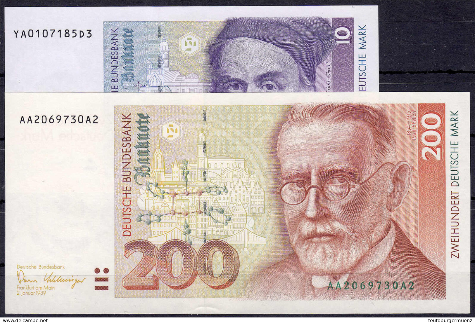 10 Und 200 Deutsche Mark 2.1.1989. Serie YA/D (Austauschnote) Und AA/A. I- Bis II+ Rosenberg 292b, 295a. Grabowski. BRD- - Other & Unclassified