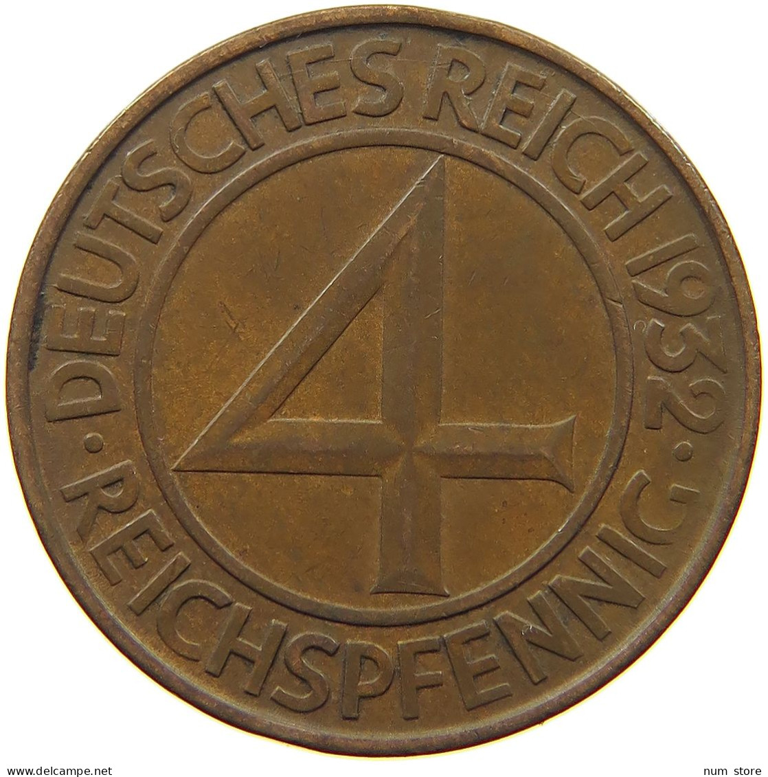 WEIMARER REPUBLIK 4 PFENNIG 1932 D  #a095 0381 - 4 Reichspfennig