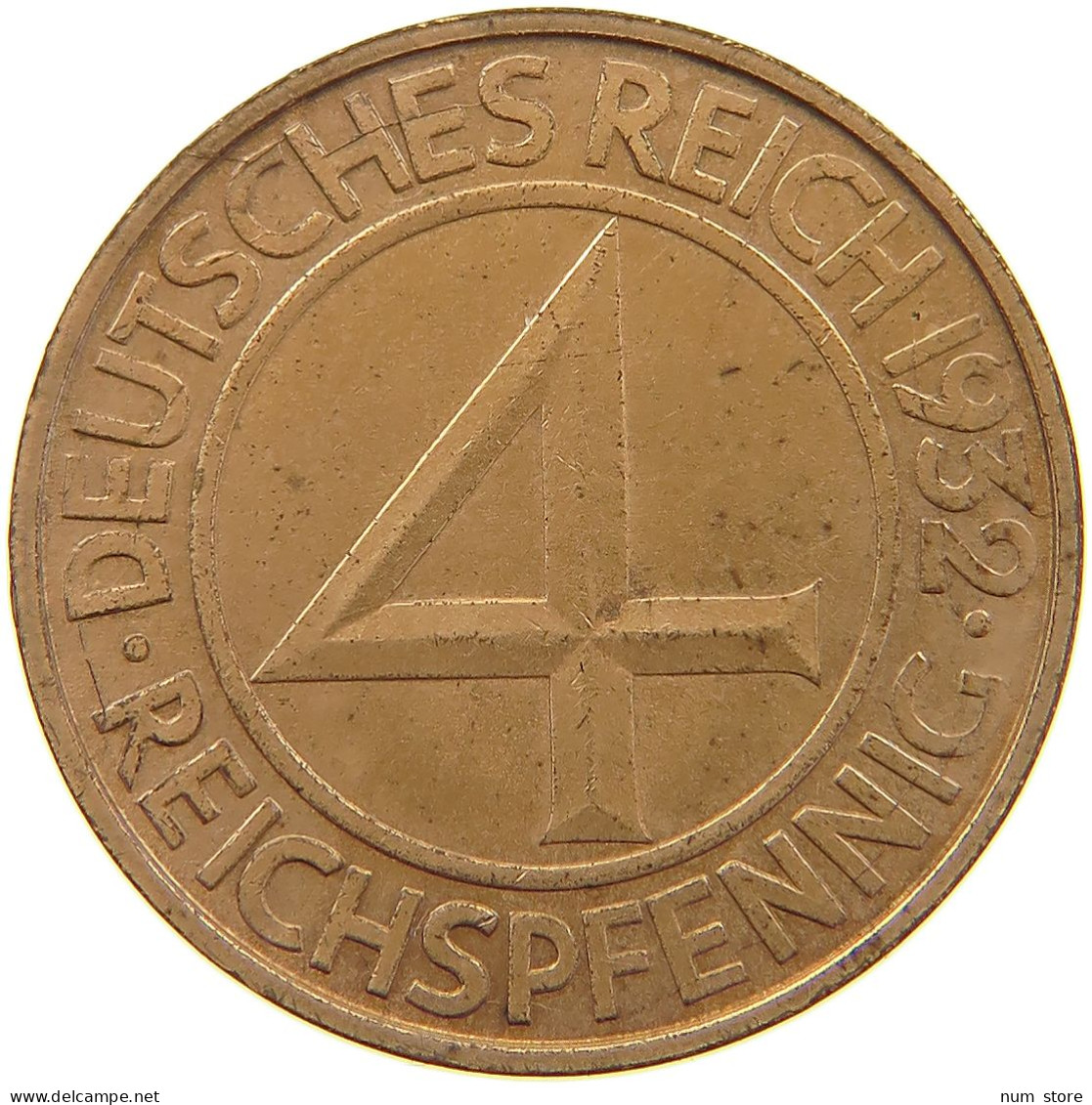 WEIMARER REPUBLIK 4 PFENNIG 1932 D  #a042 0291 - 4 Reichspfennig