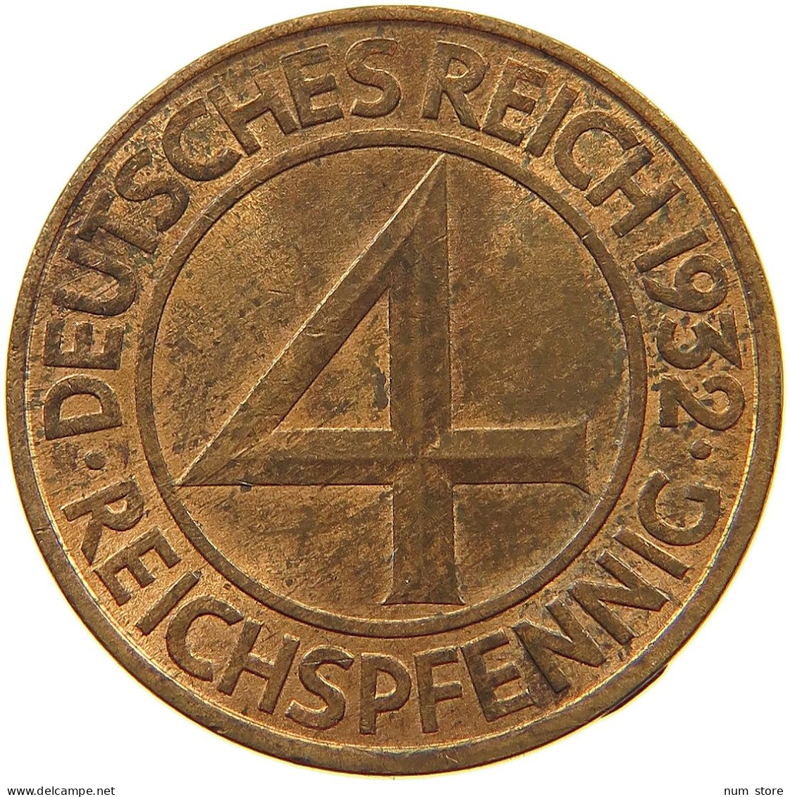 WEIMARER REPUBLIK 4 PFENNIG 1932 A  #s076 0175 - 4 Reichspfennig