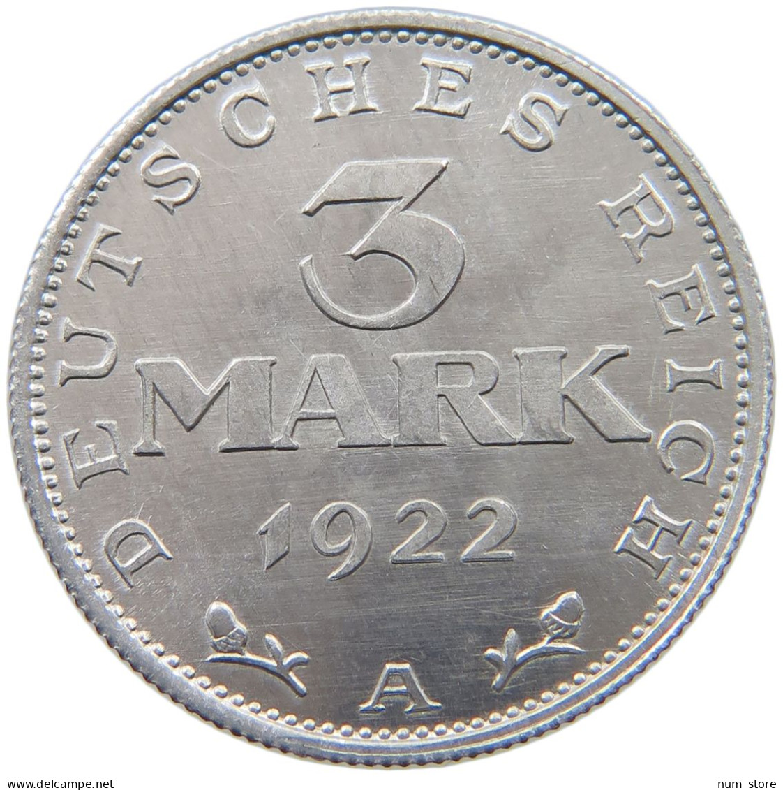 WEIMARER REPUBLIK 3 MARK 1922 A  #a036 0429 - 3 Mark & 3 Reichsmark