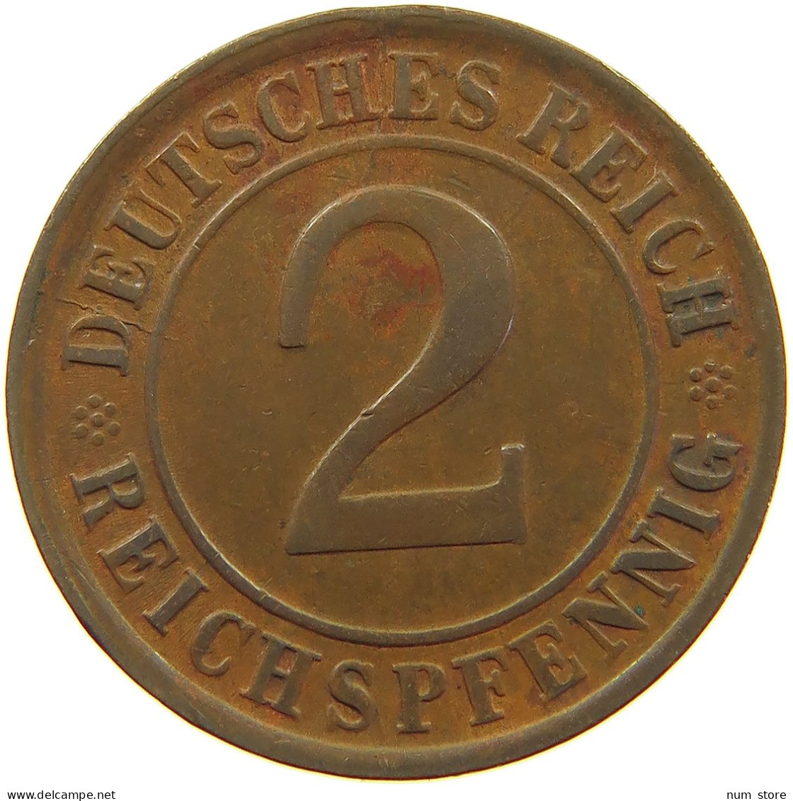 WEIMARER REPUBLIK 2 PFENNIG 1924 D DIE ERROR #a074 0651 - 2 Renten- & 2 Reichspfennig