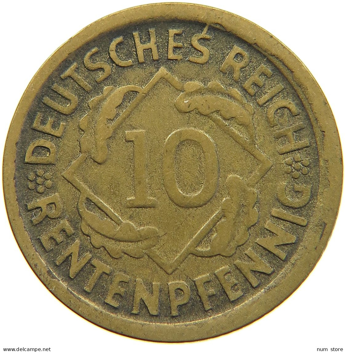 WEIMARER REPUBLIK 10 PFENNIG 1924 D OFF-CENTER #a053 0337 - 10 Renten- & 10 Reichspfennig