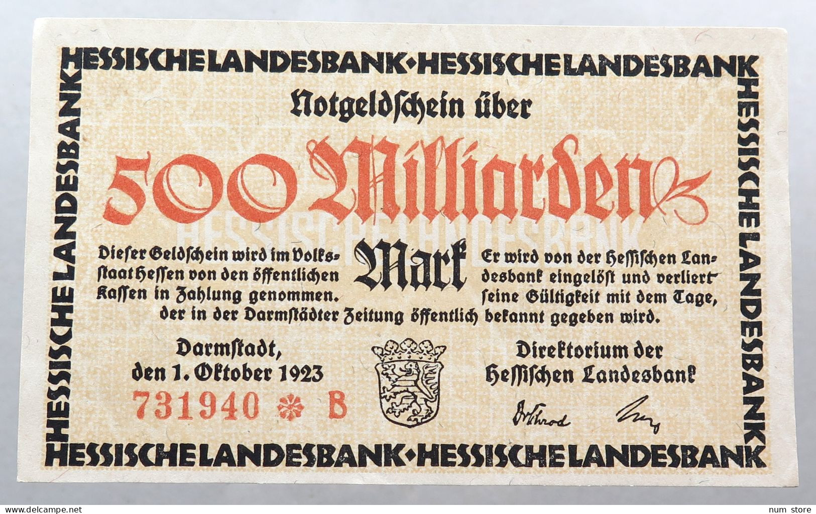 WEIMARER REPUBLIK 500 MILLIARDEN 1923 HESSEN #alb052 0445 - 500 Milliarden Mark