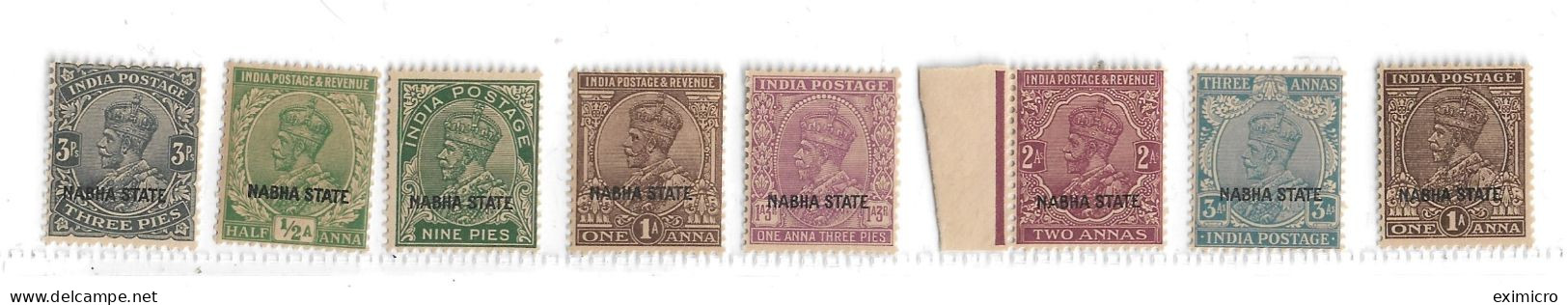 INDIA - NABHA 1927 - 1936 VALUES TO 3a SG 60,61,61b,62,63,64,66,74 UNMOUNTED MINT - Nabha