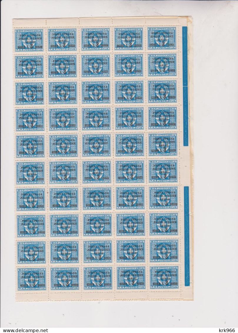 YUGOSLAVIA TRIESTE B ISTRA  1947 3 L Cpl Sheet Of 100 MNH Falted - Briefe U. Dokumente