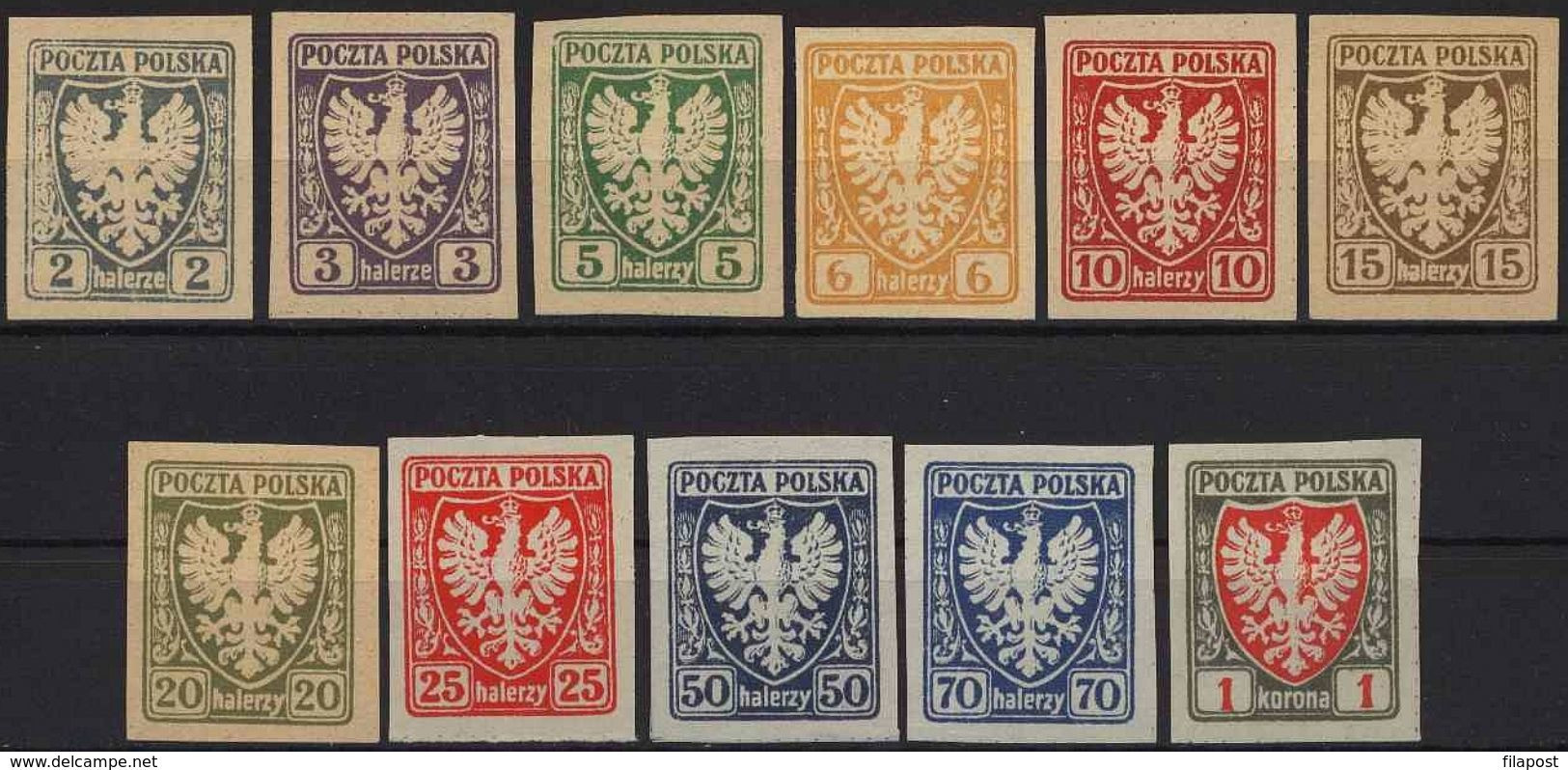 Poland 1919, Mi 54 - 64, Heraldry - Coat Of Arms. Eagle Nz I Ng - Ungebraucht