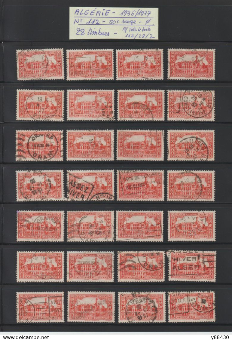 ALGÉRIE - Ex. Colonie - N° 112 De 1936/1937 - 28 Timbres Oblitérés - L'Amirauté à Alger . 50c. Rouge  - 2 Scan - Oblitérés