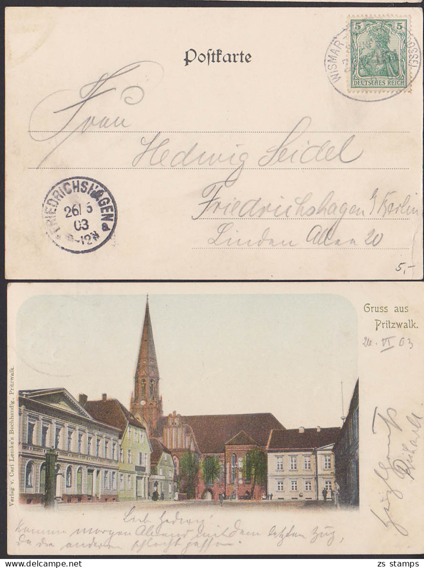 Pritzwalk Gruss Aus - Karte 26.3.1903 Mit Bahnpostempel Wismar - Neustadt (Dosse), Kirche Marktplatz - Pritzwalk