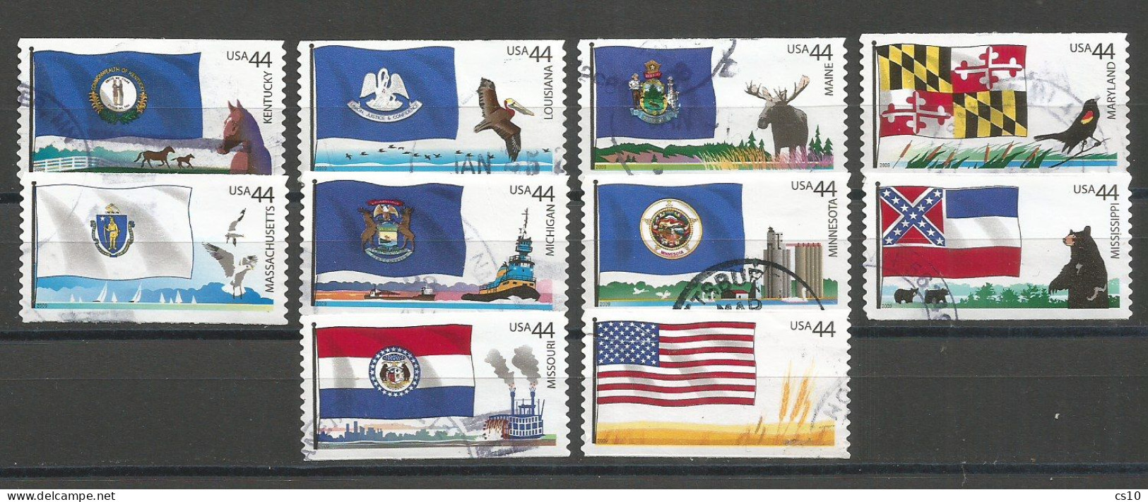 USA 2009 Flags Of Our Nation - 3rd Issue - SC.#4293/4302 - Cpl 10v Set In VFU Condition With Circular PMK!! - Roulettes