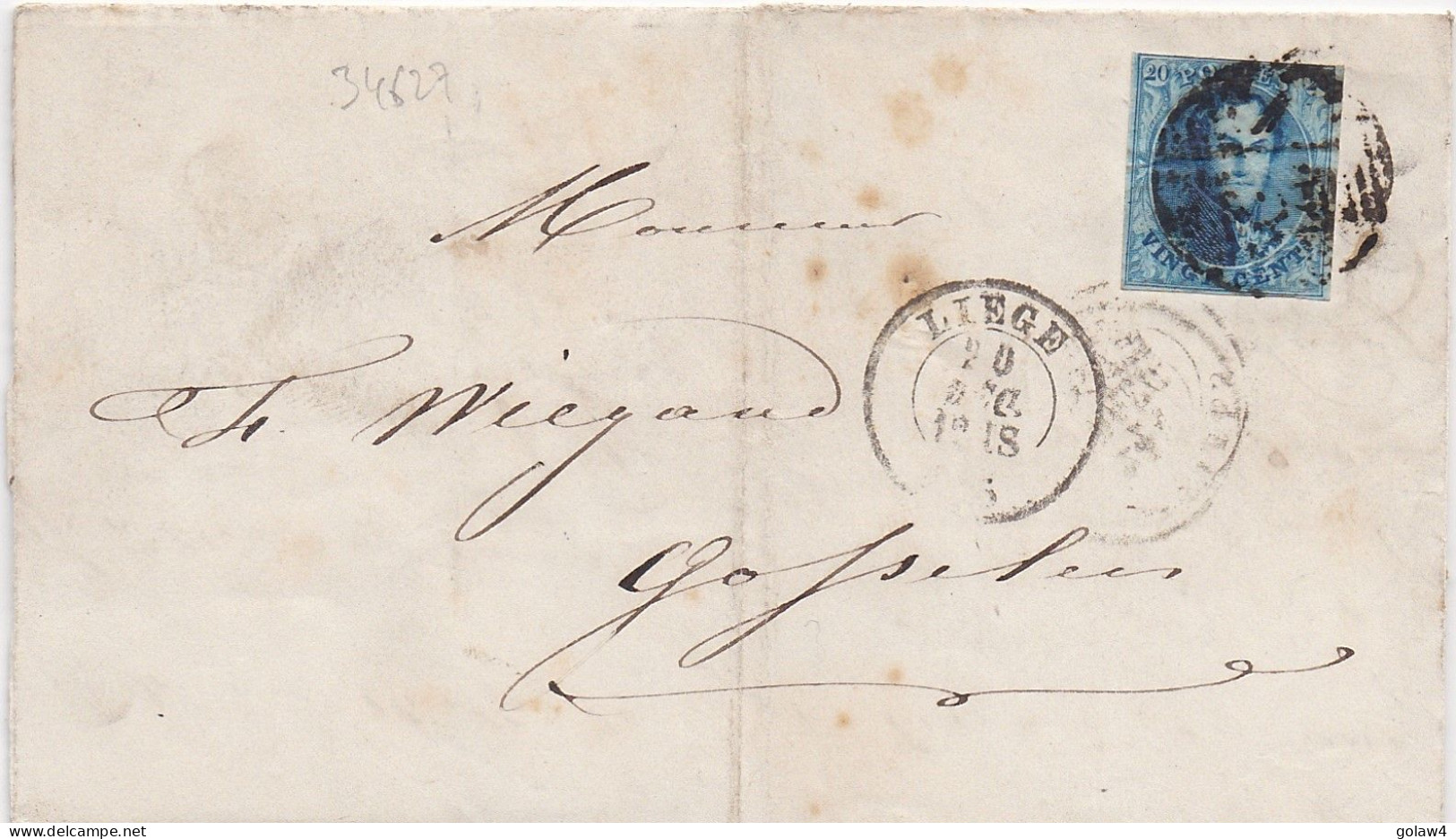 34627# BELGIQUE LEOPOLD MEDAILLON N°11 LETTRE Obl 73 LIEGE 1859 Pour GOSSELIES - 1849-1865 Medallions (Other)