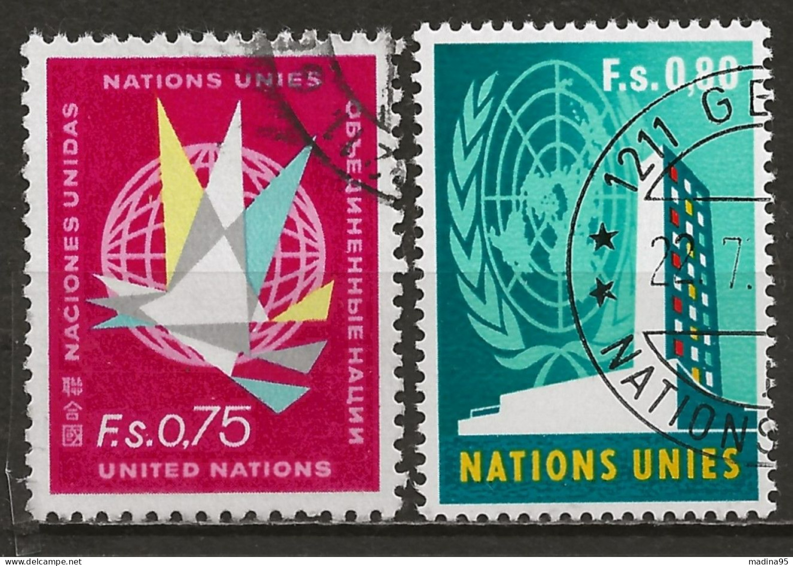 NATIONS-UNIES - GENEVE: Obl., N° YT 8 Et 9, TB - Used Stamps