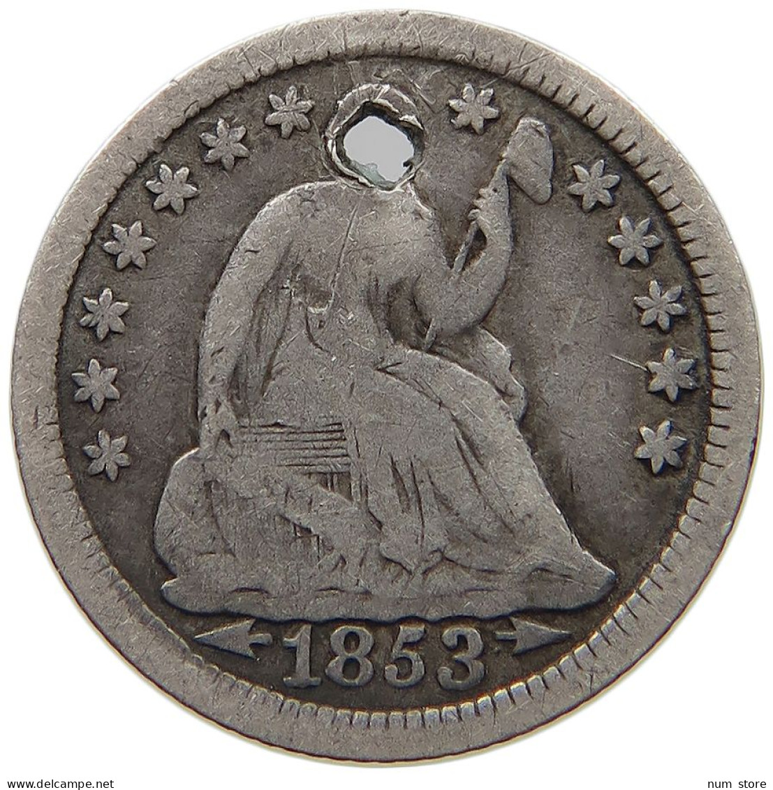 UNITED STATES OF AMERICA 1/2 DIME 1853 SEATED LIBERTY #s055 0525 - 1839-1891: Seated Liberty