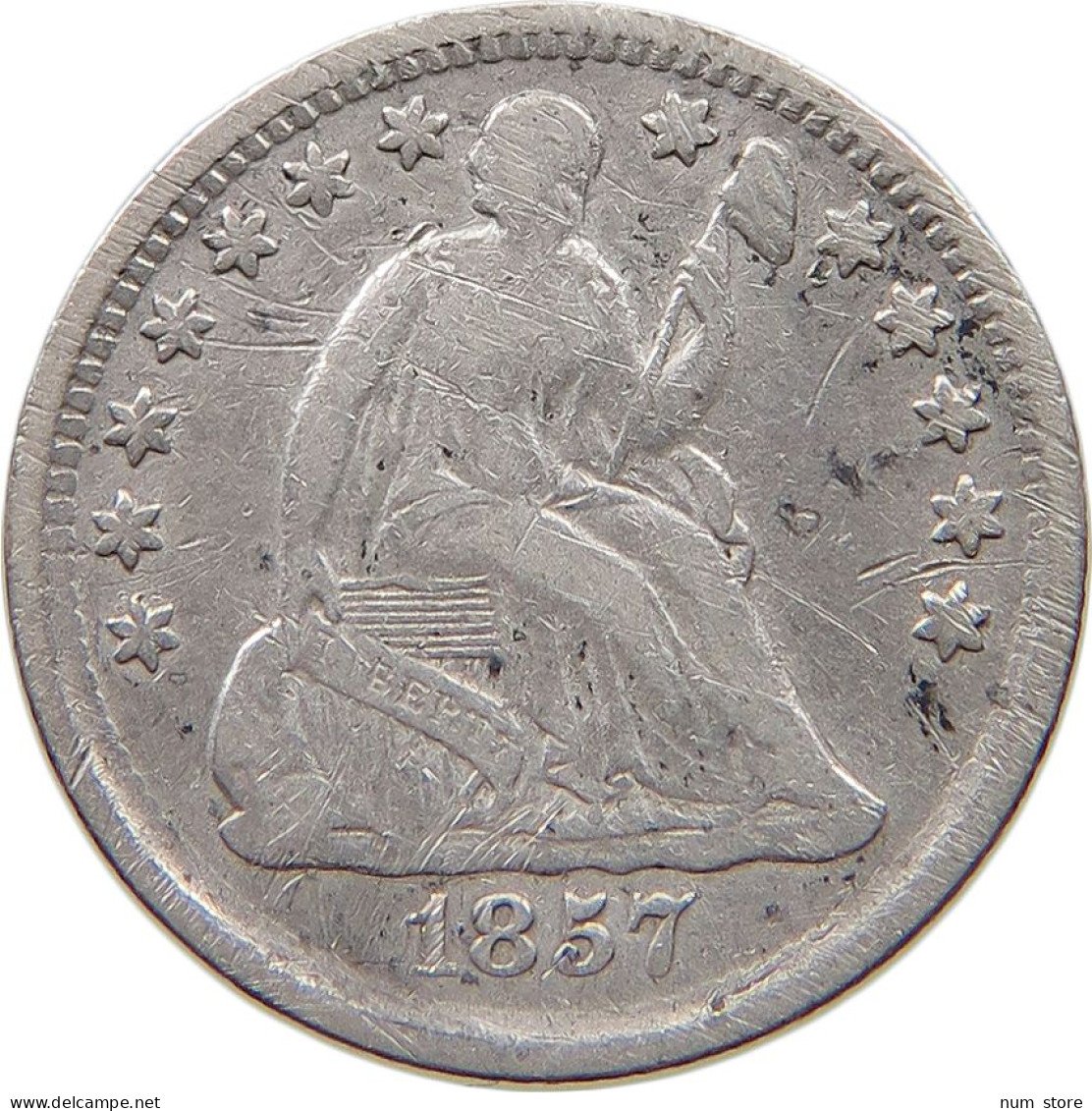 UNITED STATES OF AMERICA HALF DIME 1857 SEATED LIBERTY #t121 0323 - Half Dimes (Demi Dimes)