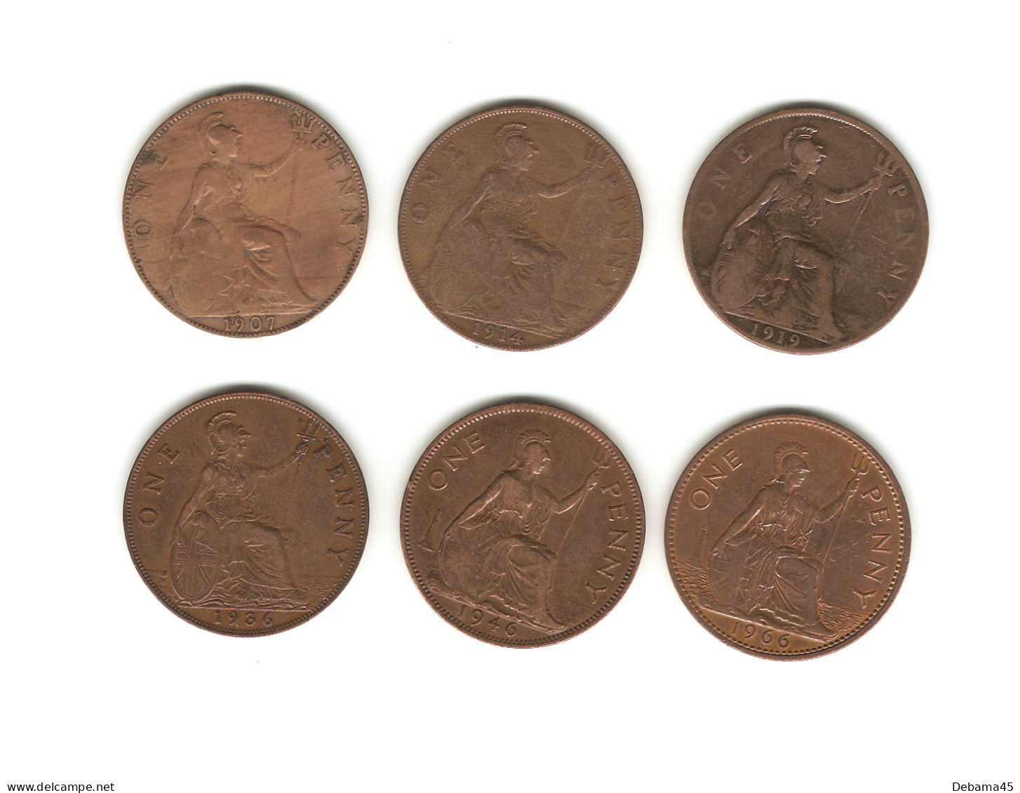 161/ Grande-Bretagne : 6 X 1 Penny : Edouard VII 1907 - Georges V 1914, 1919 Et 1936 - Georges VI 1946 - Elizabeth II 66 - Sonstige & Ohne Zuordnung