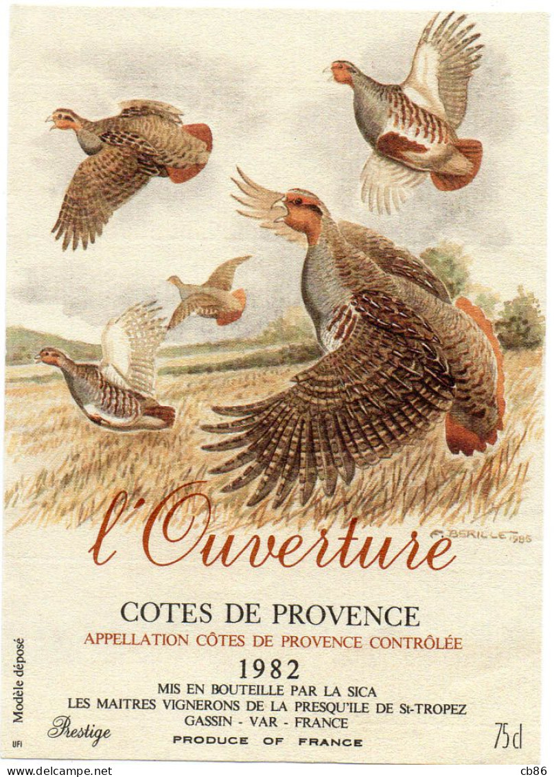 8 étiquettes de vin neuves 1982 Côtes de Provence Vignerons de la presqu'île de St Tropez, Dessin animaux sauvages