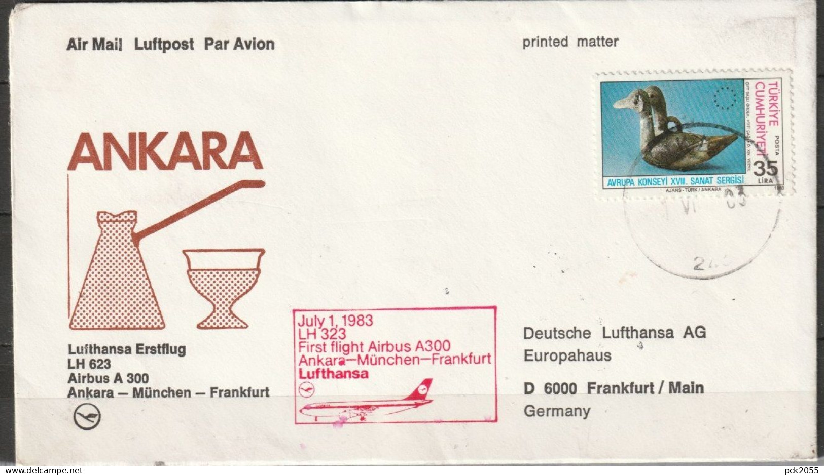 BRD Flugpost /Erstflug Airbus A300  LH 323  Ankara - Frankfurt 1.7.1983 Ankunftstempel 1.7.83 (FP 281 ) - Erst- U. Sonderflugbriefe