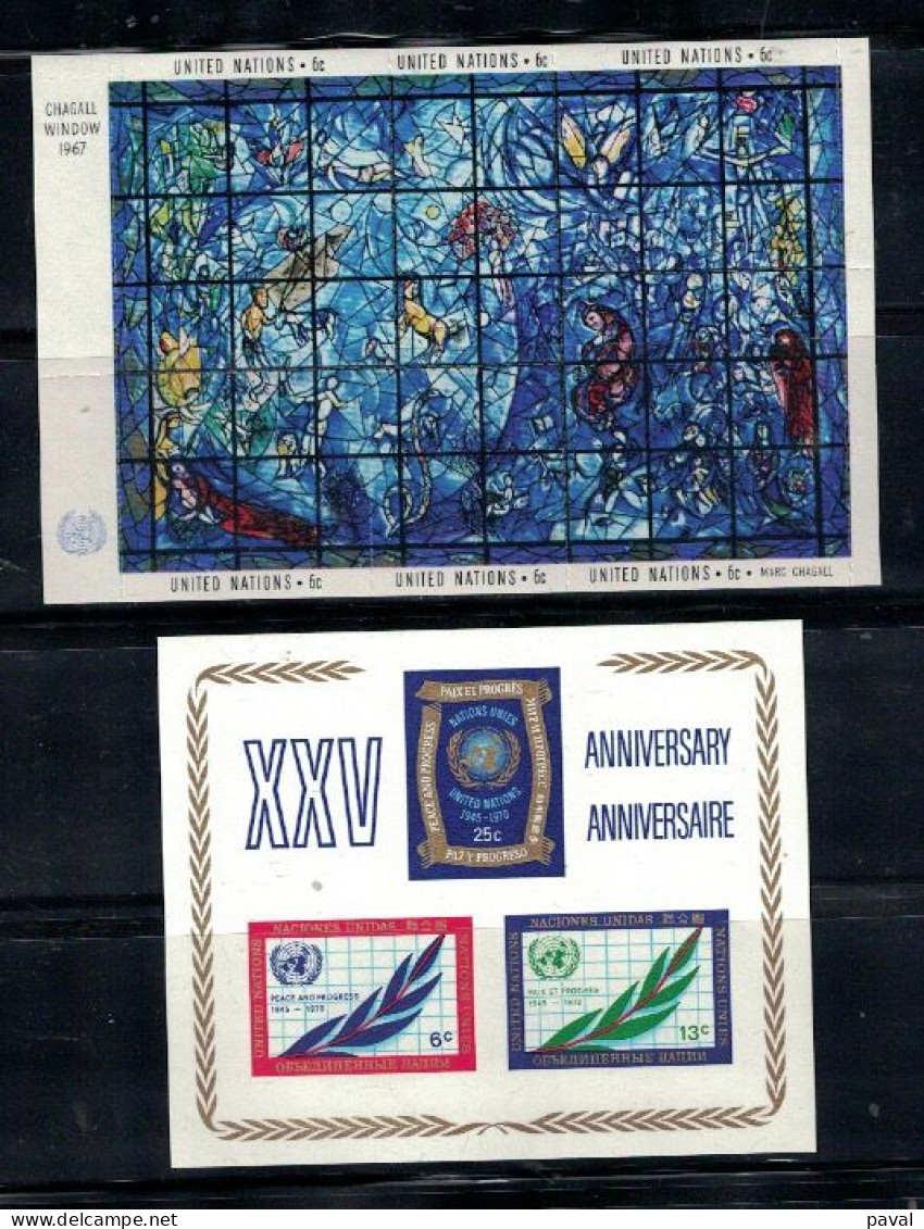 4 BF 1 OBLIT. ET 3  NEUFS**MNH,NATIONS UNIES, 1960/70 - Blocks & Kleinbögen