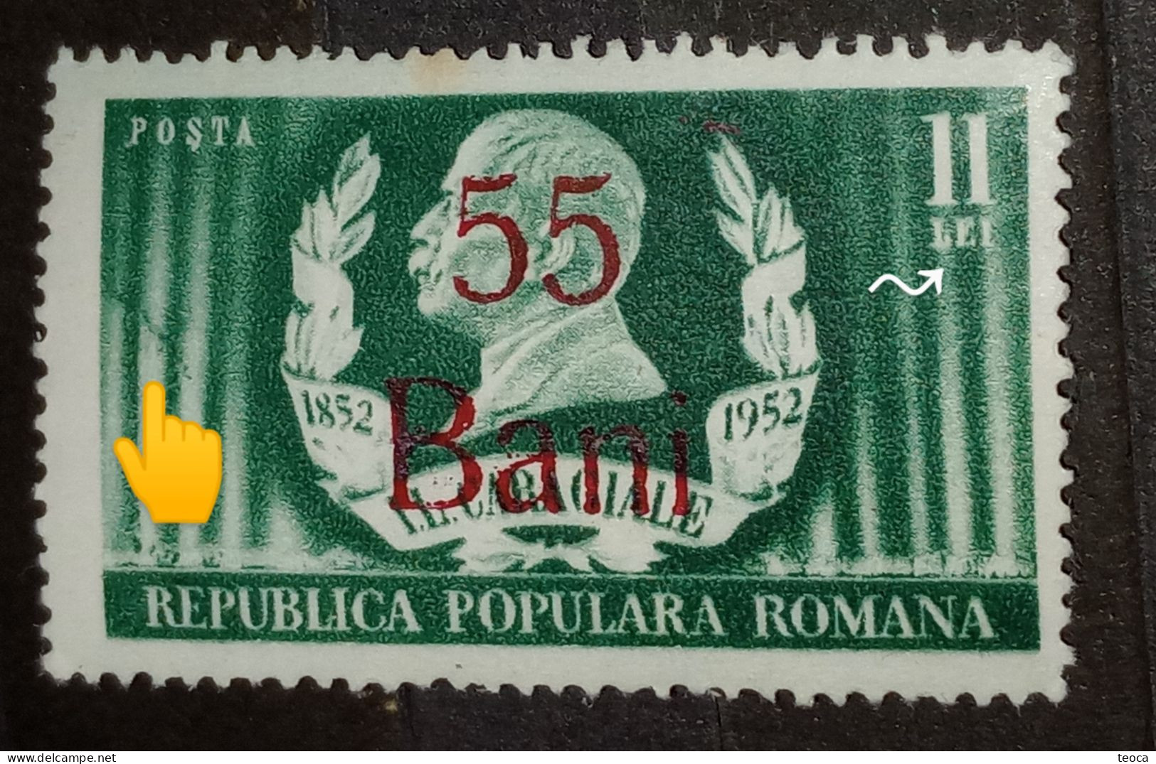 Stamps Errors Romania 1952 # Mi 1296  Printed With Oblique Line Colored Line,overprint 55Bani,unused - Ongebruikt