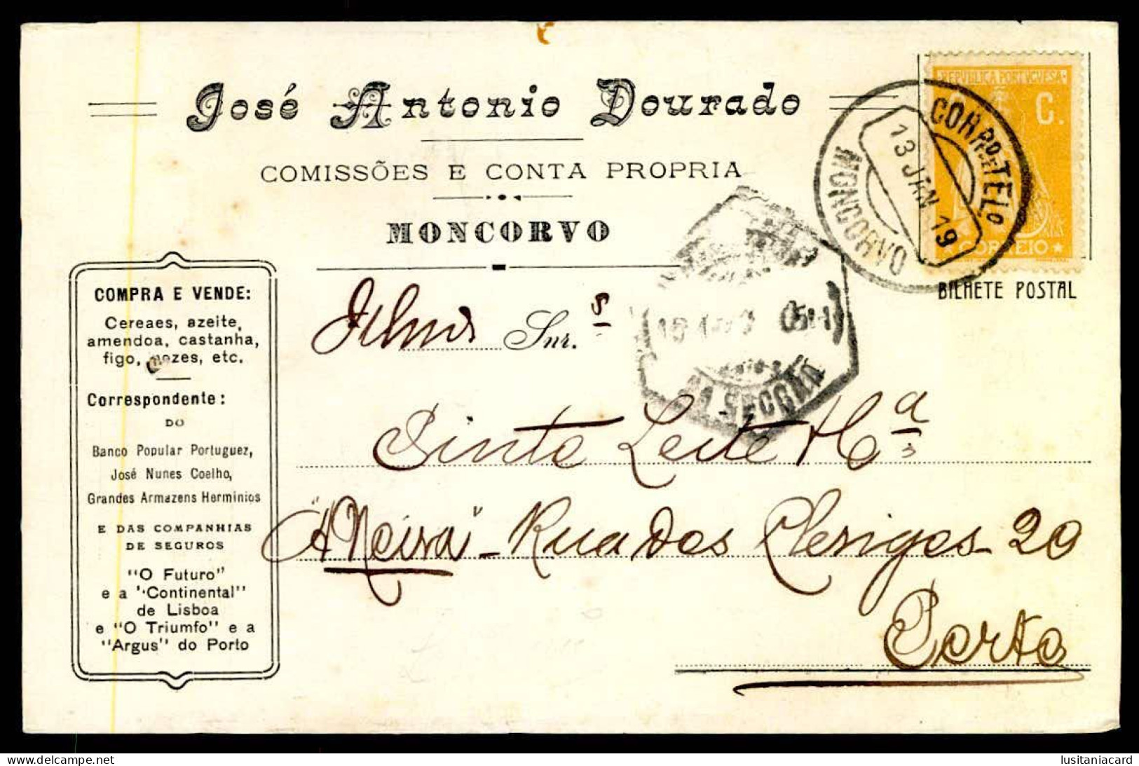 MONCORVO - PUBLICIDADE - José Antonio Dourado-Comissões E Conta Propria. Compra E Vende: Cereaes,azeite ...carte Postale - Bragança