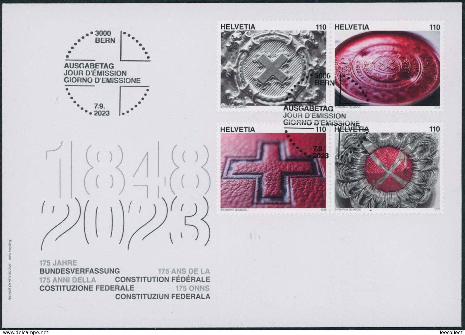 Suisse - 2023 - Bundesverfassung - Zusammenhängende - Ersttagsbrief FDC ET - Lettres & Documents
