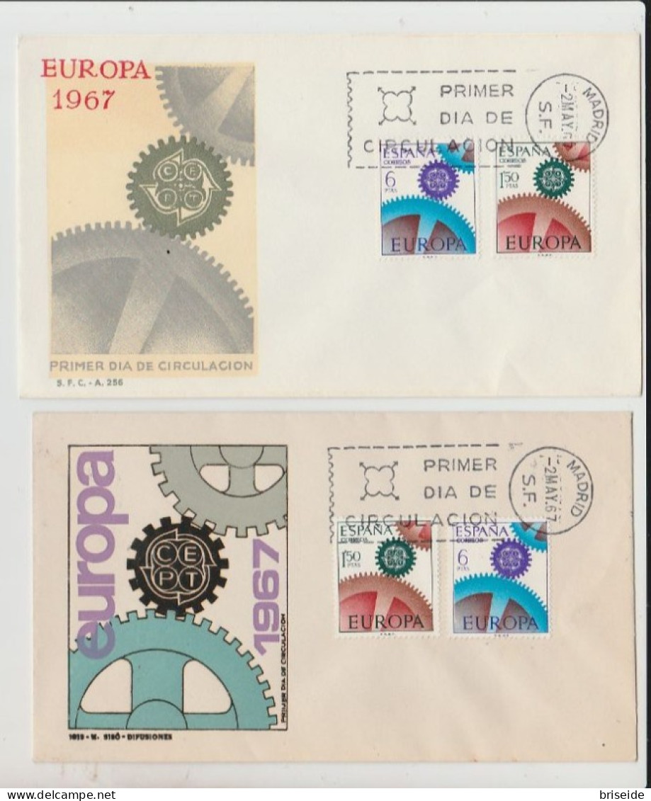 1967 N.2 BUSTE EUROPA CEPT PREMIER JOUR D'EMISSION FIRST DAY COVER ERSTTAGSBRIEF 1°GIORNO EMISSIONE ESPANA SPAGNA - 1967