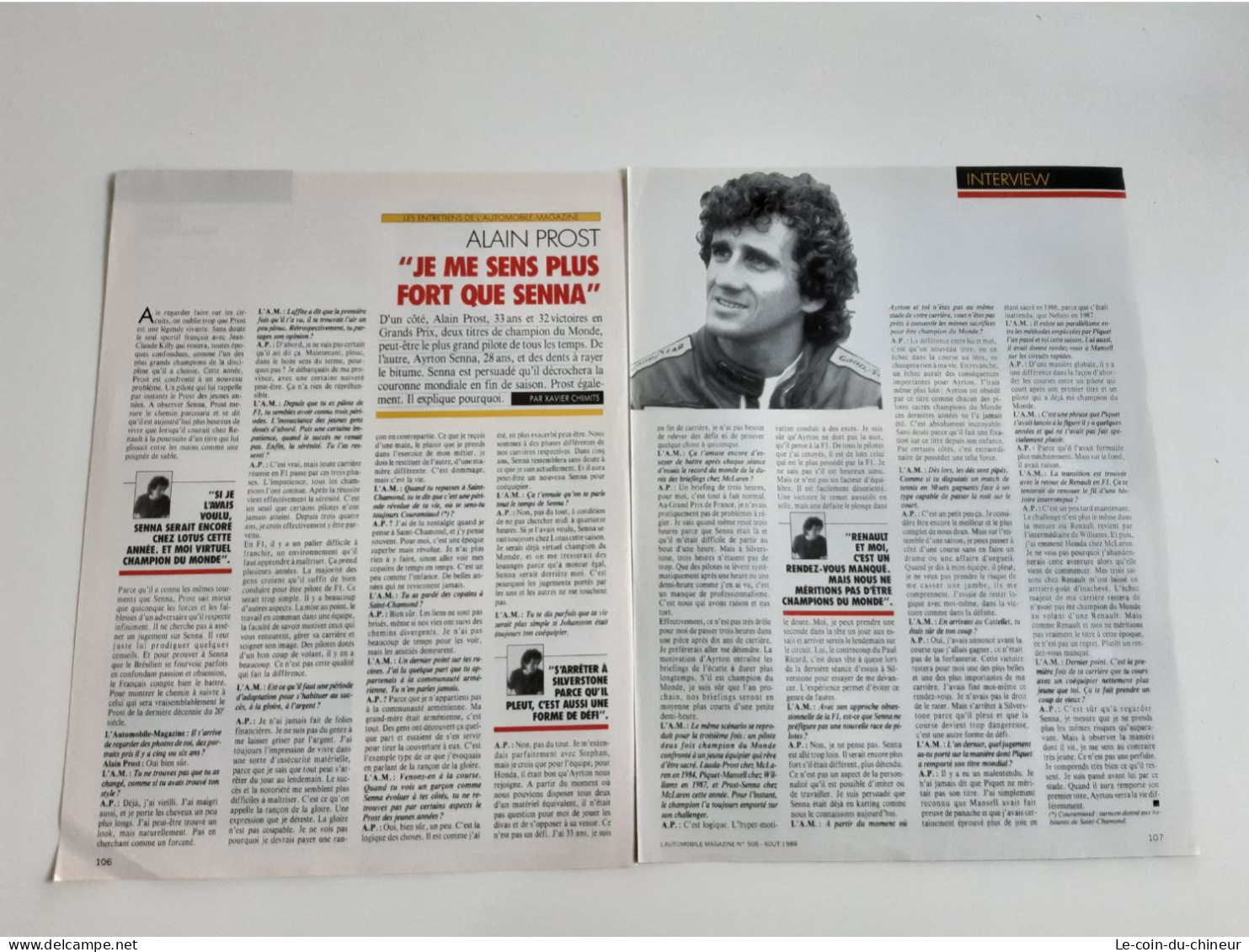 Coupure De Presse Interview Alain Prost - Automobilismo - F1