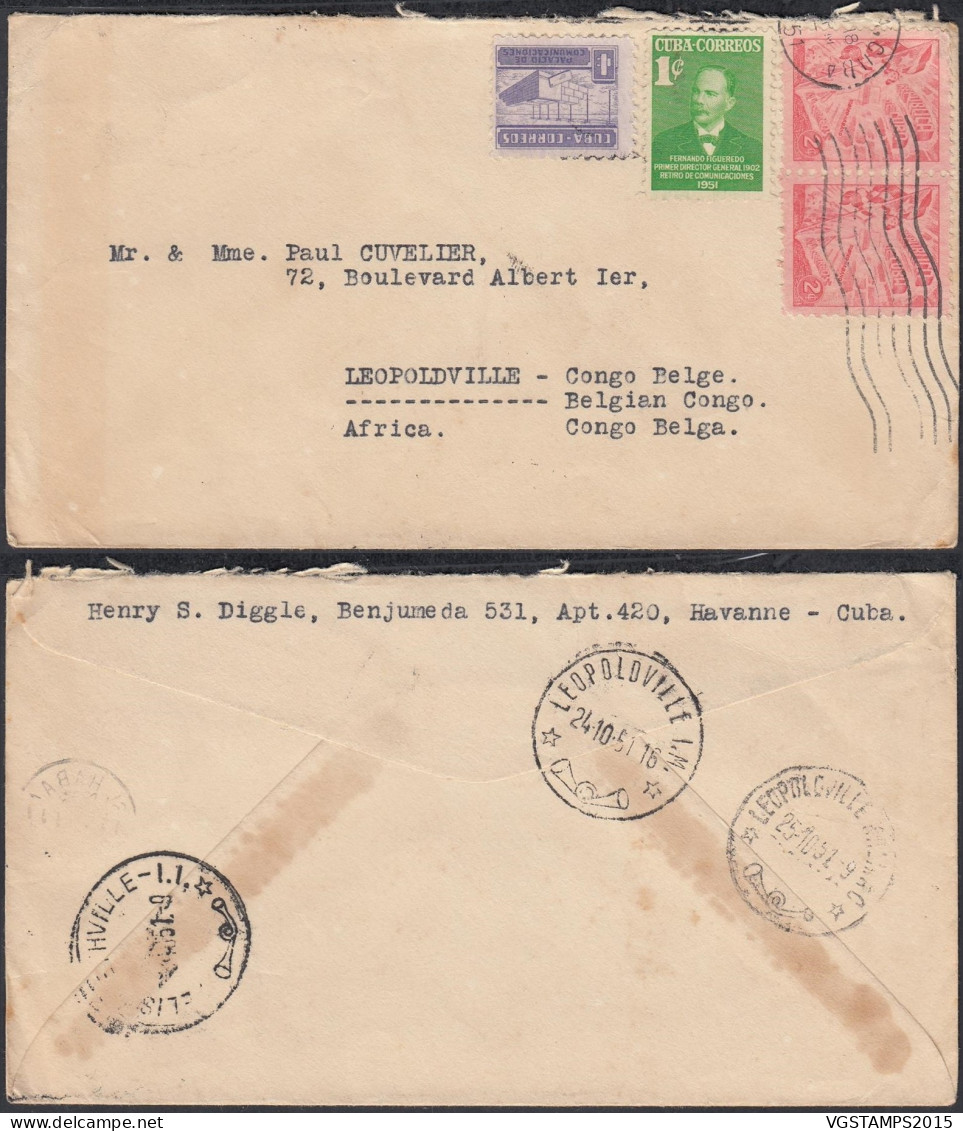 Cuba 1951 - Lettre De L' Havanne à Destination Leopoldville - Congo Belge.............  (EB) DC-12137 - Gebraucht