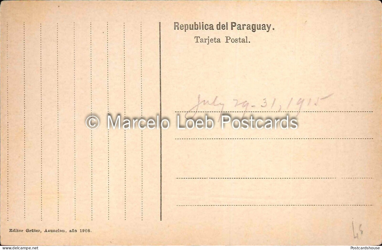 PARAGUAY ASUNCION HOTEL HISPANO CALLE PALMAS BANCO AGRICOLA -  GRUTER 1908 - Paraguay